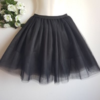 Wedding asz29b - 5-layer black midi tulle skirt