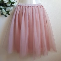 Wedding asz29h - 5-layer transition powder midi tulle skirt with glittering waist