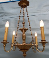 Antique carved wooden chandelier with 4 arms