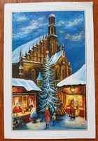 Karácsonyi képeslap postatiszta üdvözlőlap üdvözlőkártya levelezőlap templom mintával