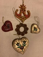 Old wax heart flower doves Christmas tree decorations