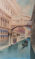 A. Biondetti: Venice, Bridge of Sighs (antique watercolor) Italian painter, Italy