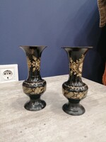 2 painted carved copper vases.