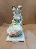 Herendi porcelán szobor, tavaszi puttós hölgy, 25 cm-es.