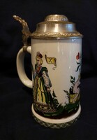 No minimum price! Porcelain jug with tin lid! 18cm tall! Fine china lichte, made in GDR mark!