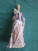 Perfect porcelain figure from Hollóháza: Baroque lady with mirror