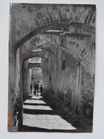 Old postcard: Sopron - medieval alley in the castle district - 1956