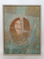 Antique abstract painting 1966 oil in wood fiber frame 814 8296