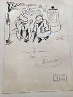 Gáspár Antal's original caricature drawing of the free mouth. 21 x 15 cm for sheet