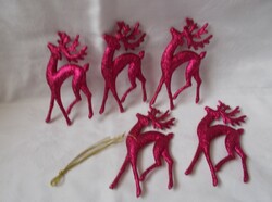 Pink glitter deer Christmas tree decoration, Christmas ornament reindeer 5pcs