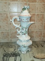 Bassano, Italian handmade majolica jug with lid, 43 cm high