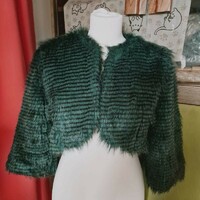 S pine green color, black striped fur bolero, casual jacket