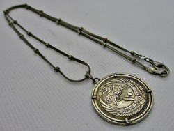 Beautiful rare Egyptian silver coin pendant on silver necklace
