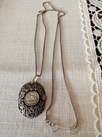 Antique silver-plated copper craftsman relief goldsmith pendant with chain -- Vojdahunyadvár