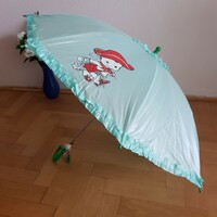 Új, Baba mintás fodros félautomata gyerek esernyő síppal – menta-piros