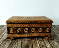 Old folk art wooden chest, treasure box
