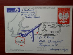 Polish postal commemorative card with an occasional stamp for the Moscow Olympics