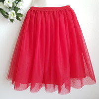 New, custom-made red tulle skirt, bridal short, midi skirt