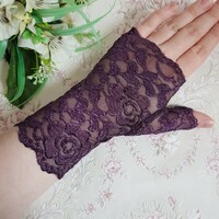 New, custom-made, one-finger eggplant purple lace gloves