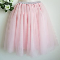 New custom made pink tulle skirt casual short midi skirt with glitter waist