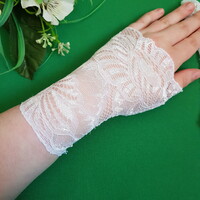 New, custom-made, sleeveless snow-white lace gloves