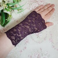 New, custom-made, fingerless eggplant purple lace gloves