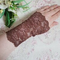 New, custom-made, fingerless chocolate brown lace gloves