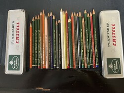 2 faber castell metal boxes + 24 colored pencils faber staedtler etc. 60s-80s