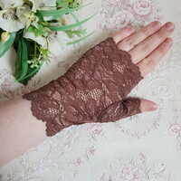 New, custom-made, one-finger chocolate brown lace gloves