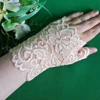 New, custom-made, one-fingered peach-colored lace gloves