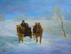 In the snow * level oil painting * hüse j.* Noted.