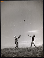 Larger size, photo art work by István Szendrő. Children playing in a field, 1930s.