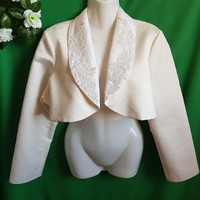 Approx. XL beaded lace ecru white wedding silk bolero, half coat, half blazer