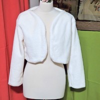 Wedding bol115 - white bridal long-sleeved soft fur bolero, jacket