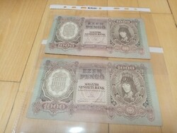 2 db sorszámkövető 1000 pengő, 1943.02.24. veszprémi sorból    ﻿Ajánlatot várok.