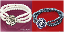 Two colors.! Made of glass pearls and hand-made fimo flowers, the bracelet is very beautiful and the pearls are shiny