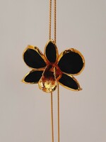 Vintage black orchid sliding pendant on chain, marked, risis