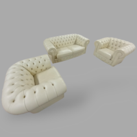 Chesterfield cream leather sofa set