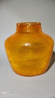 Ritka napsárga karcagi repesztett üveg váza pompás