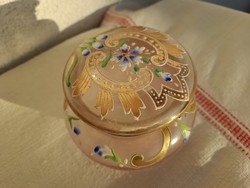 Blown glass enamel painted antique powder holder v. Covered jewelry box