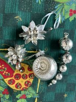 Old silver glass Christmas tree decoration icicle sphere star tapestry