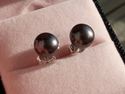 Freshwater black pearl 925 silver earrings
