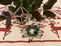Old glass tapestry Christmas tree decorations