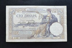 Jugoszlávia 100 Dínár 1929, F+, felülbélyegzés nélkül