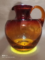 Vintage amber glass pouring jug vase with bubble amber glass