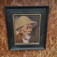 Portrait of Asian old man - oil painting on canvas