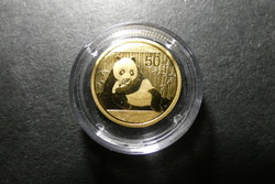 2015 Kína arany 50 Jüan Panda UNC! 3,11 gramm .999 színarany!