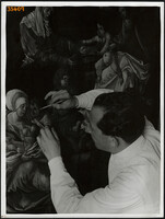 Larger size, photo art work by István Szendrő. Restorer at work, 1930s.
