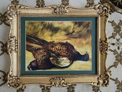 Hunting still life - print in an antique flawless frame - pheasants