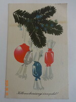 Old graphic Christmas greeting card - red tibor drawing